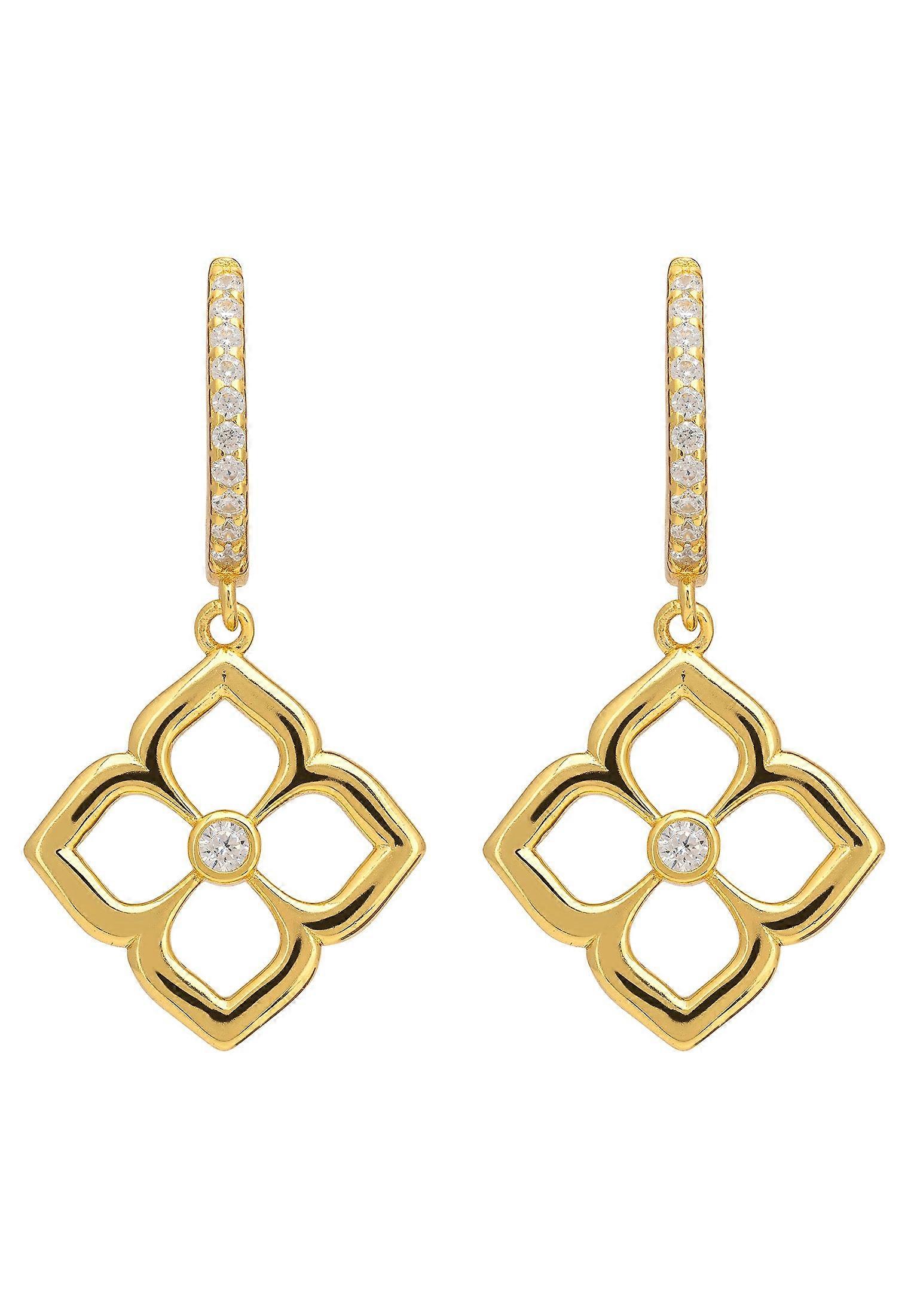 Open Pointed Clover Flower Drop Earrings Gold