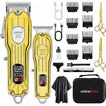 Professionele draadloze tondeuseset voor mannen, T-blad trimmer, USB oplaadbaar met LED-display (zwart)