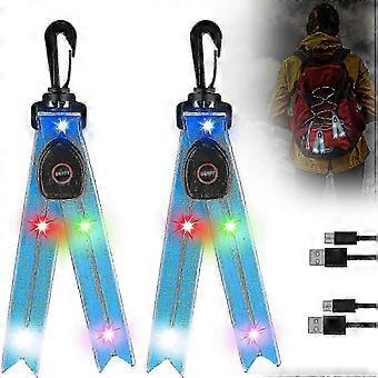 Paquete de 2 luces intermitentes LED para niños Reflector de luz intermitente recargable USB Luz de mochila escolar para mochila escolar Senderismo trotando