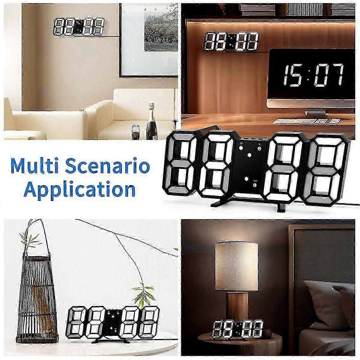 3D LED Digital Clock Luminous Wall Clock Multifunctional USB Plug in Electronic Clock Home Decoration,Orange