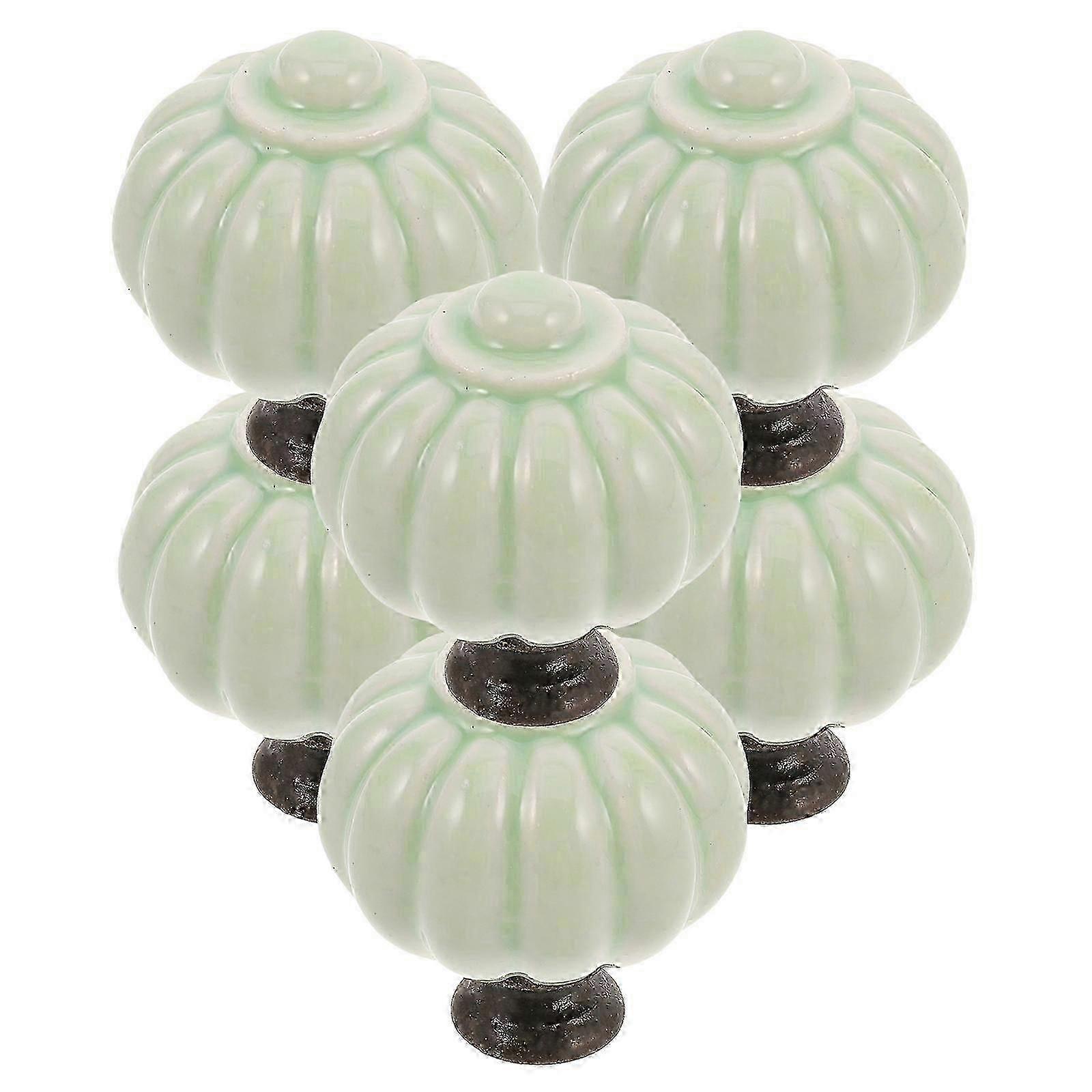 6Pcs Green Pumpkin Ceramic Knobs for Dresser Pulls and Cabinet Handles