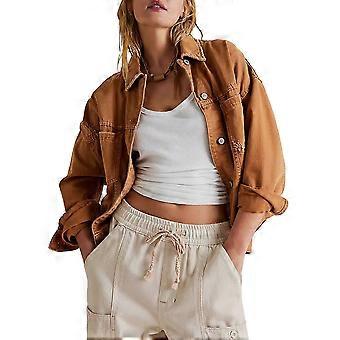 Women'S Loose Lapel Long-Sleeved Denim Jacket Brown