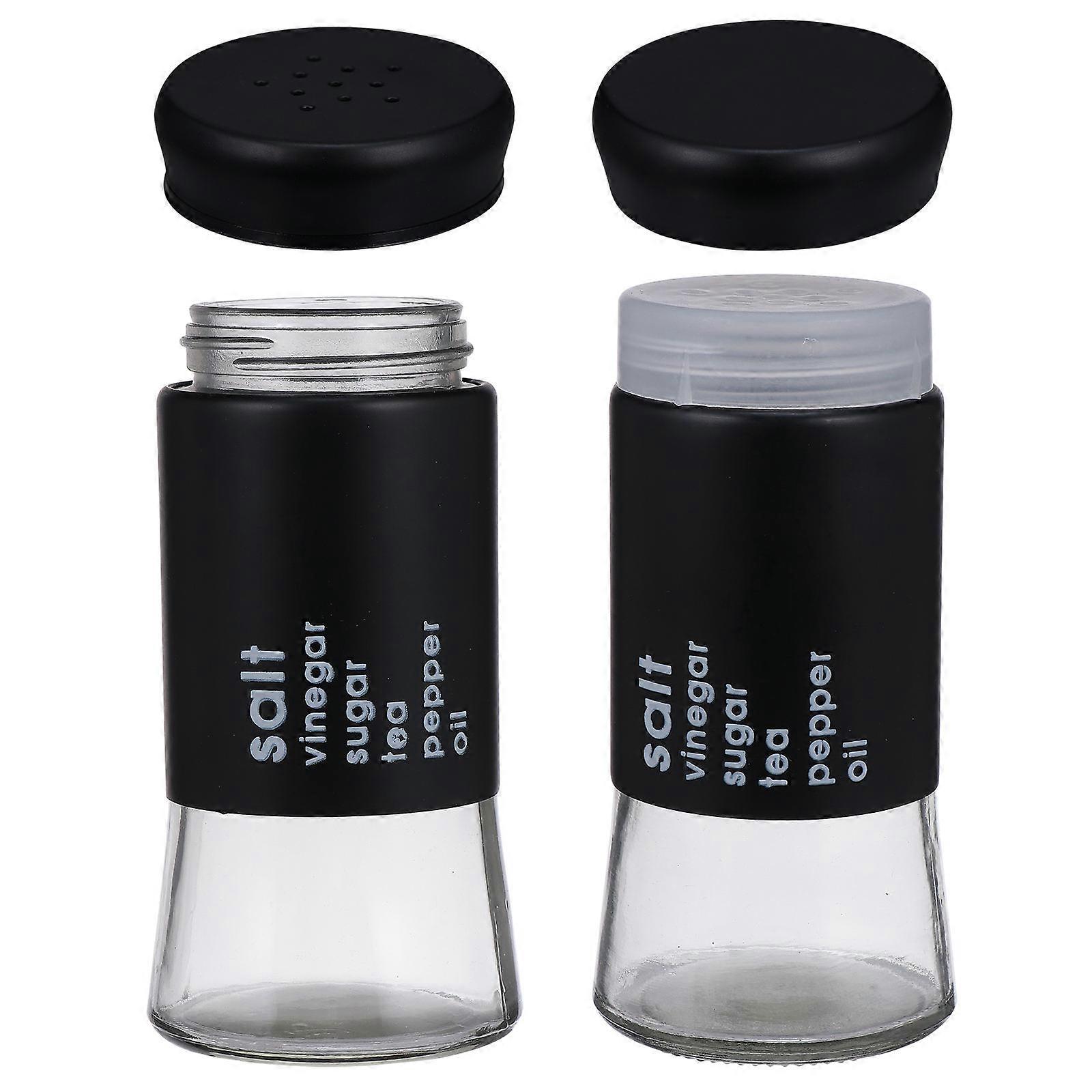 Kitchen Use Black Glass Spice Jars 2Pcs Empty Condiment Containers