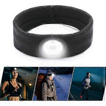 Fascia antisudore per corsa, fascia sportiva per uomo e donna, 5 luci a LED, lampada frontale ricaricabile tramite USB per corsa all'aperto, campeggio, ciclismo