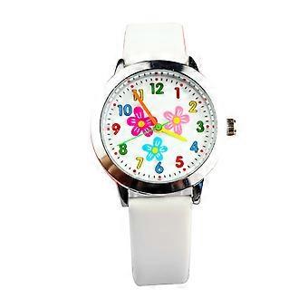 Reloj infantil con estampado floral y movimiento de cuarzo.