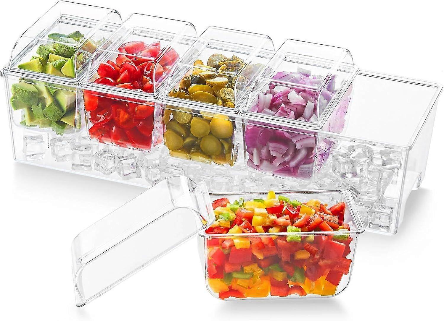 5-Compartment Acrylic Ice-Chilled Condiment Serving Tray