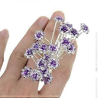 20 Pcs Bridal Wedding Rhinstone Hair Pins hair Accessories Hair Sticks 2.4 Inches Bridal Prom Clips Rose U-shaped Hair Pins for Women and Girls, Purpl