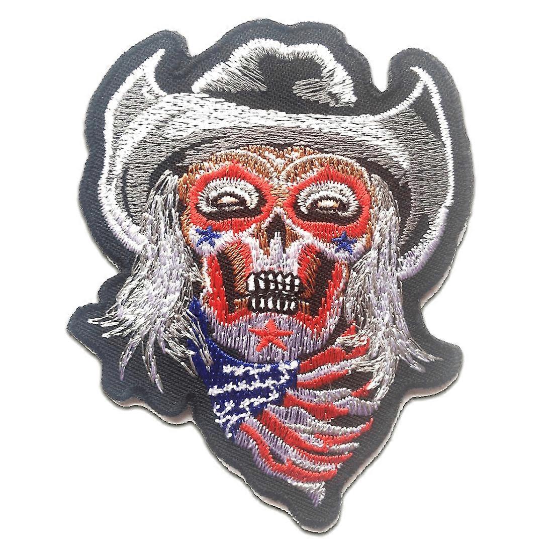 Patch - USA Cowboy Skeleton - white - 7.7 x 9.8 cm - Iron-on patch