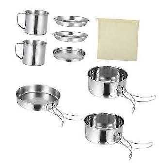 Camping Cookware Set Stainless Steel Compact Nesting Design with Folding Handles for Hiking and Picnic