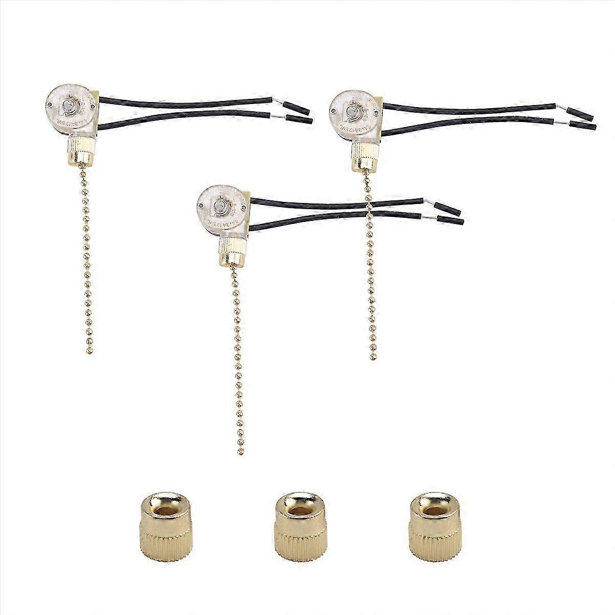 3Pack Ceiling Fan Light Switch ZE-109 Fan Switch Ceiling Pull Chain Switch Replacement (Brass)