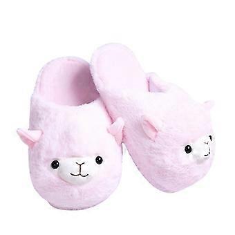 Cute Cartoon Alpaca Plush Slippers Warm Winter Shoes Cozy Fluffy Cotton Footwear Soft Indoor House Slipper with Anti-Slip Sole for Home Bedroom Dorm F
