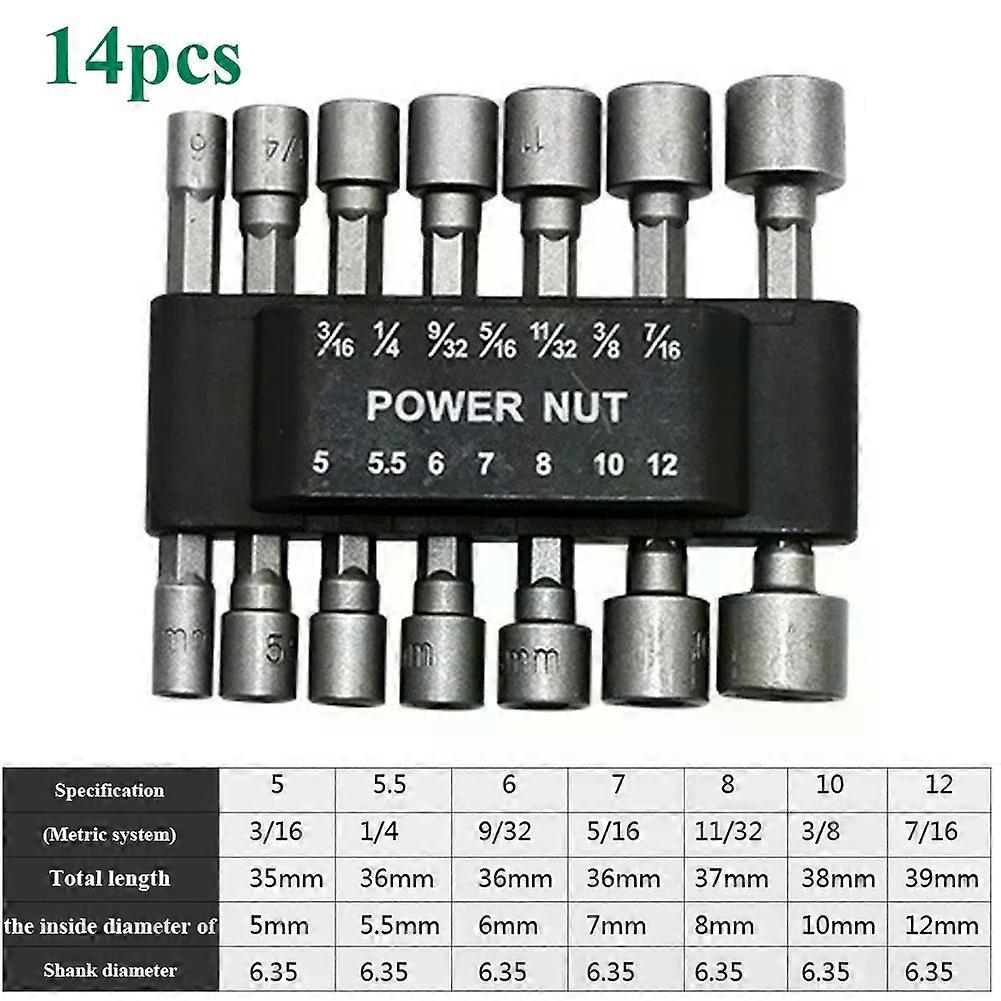 9/14pcs Hex Socket Sleeve Nozzles Nut Driver Set Power Nuts Driver Socket Screwdriver Set Bits Sets Tools 5mm-13mm