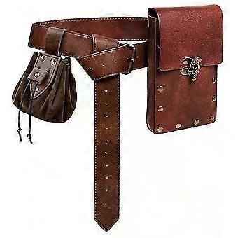 2PCS Brown Retro Vintage Medieval Renaissance Outdoor Hiking Waist Bag Sets Men s Women s Halloween Percompatible withmance Cosplay LARP