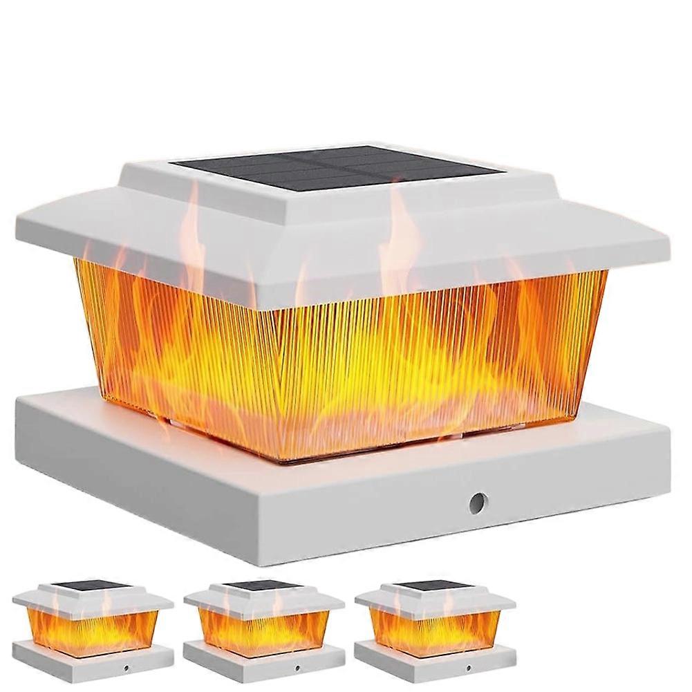 Solar Fence Post Cap Lights - High Brightness Flickering Flame LED Lighting for Posts White
