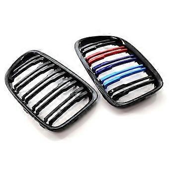 Double Line Black M-Color Front Grill Dual Line Kidney Grille Replacement for BMW E84 X1 2010-2015 Gloss Black M Color