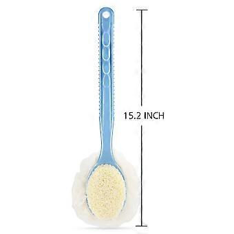 Duschkörperbürste mit Borsten und Luffa, Rückenschrubber Badenetzschwamm für Hautpeeling-Bad, für nass oder trocken, Männer und Frauen (blau)