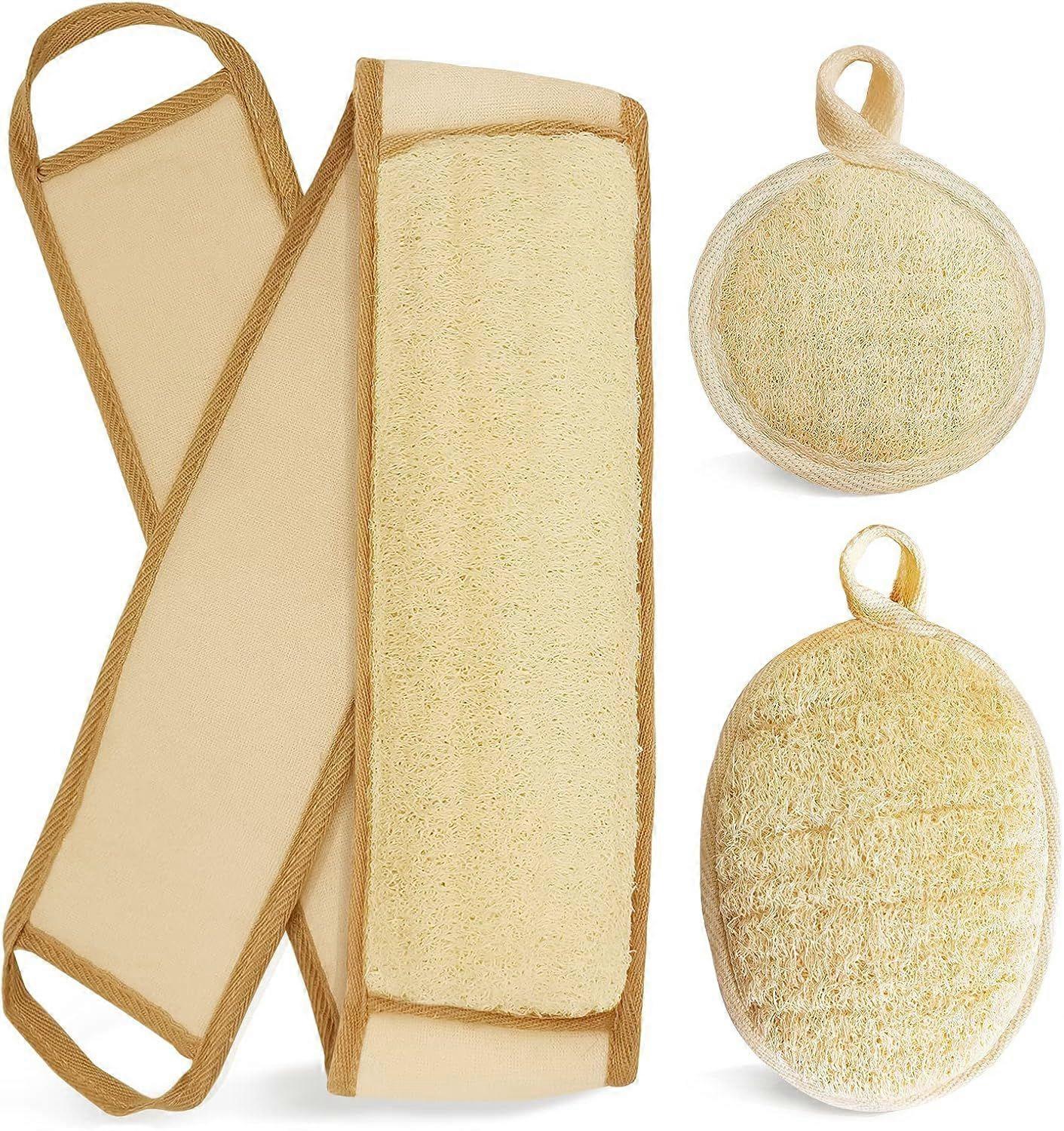 Natural Loofah Sponge Back Exfoliating Scrubber Combo Set