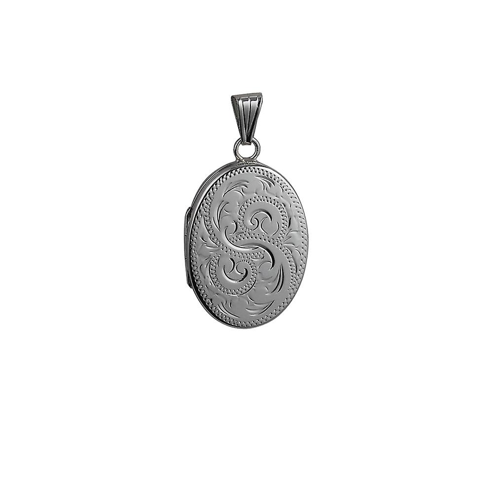Silver 26x19mm oval flat hand engraved Locket