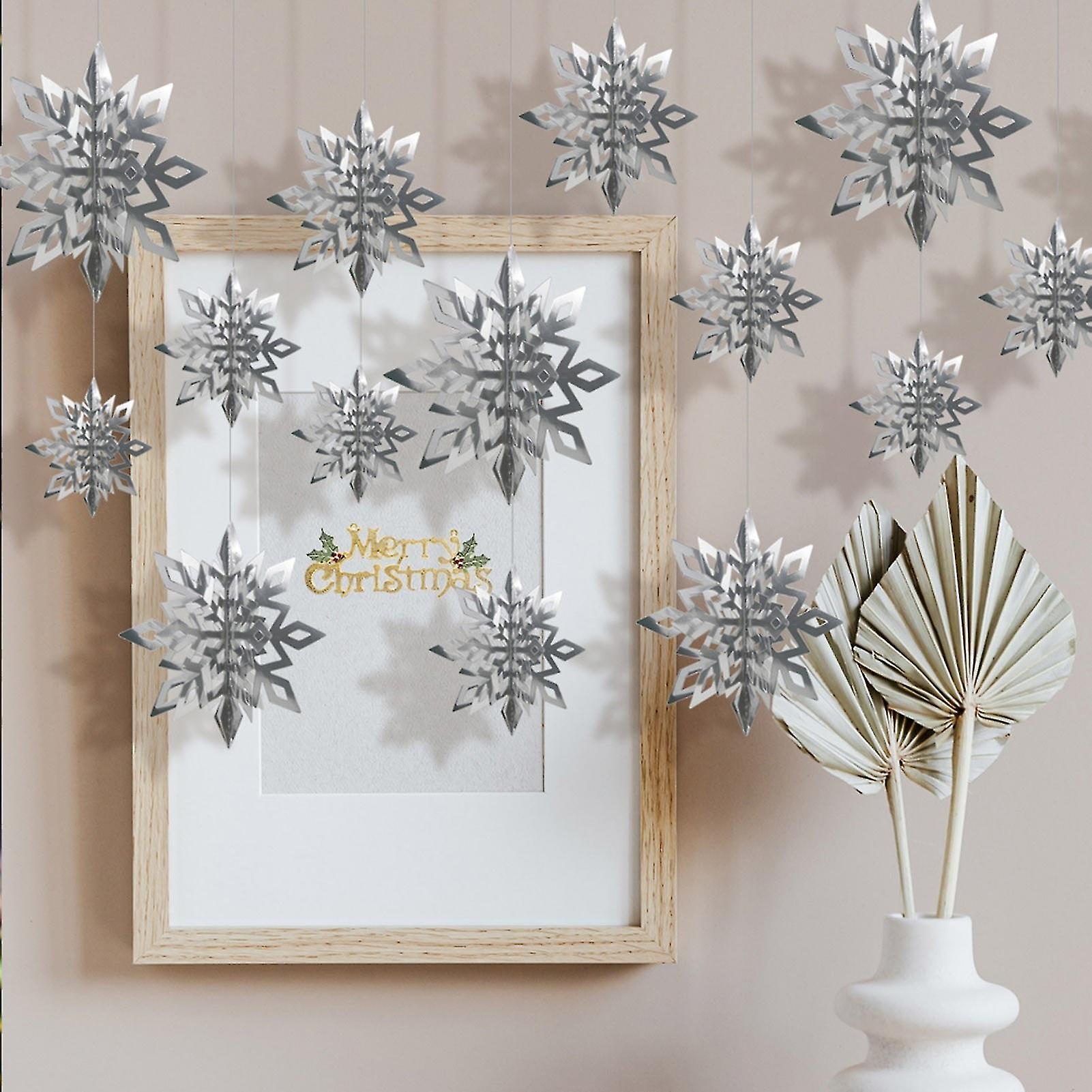 3d Snowflake Hanging Decor With String 12cm/17cm/22cm(2pcs For Each Size) For