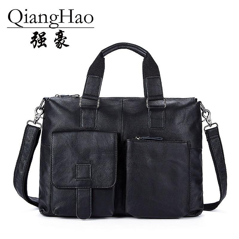 Qianghao 2017 100% Top Koe Echt Leer Veelzijdige Casual Schouder Mannen Messenger Tassen Voor Mannen Bevuild En Rits Gratis Verzending