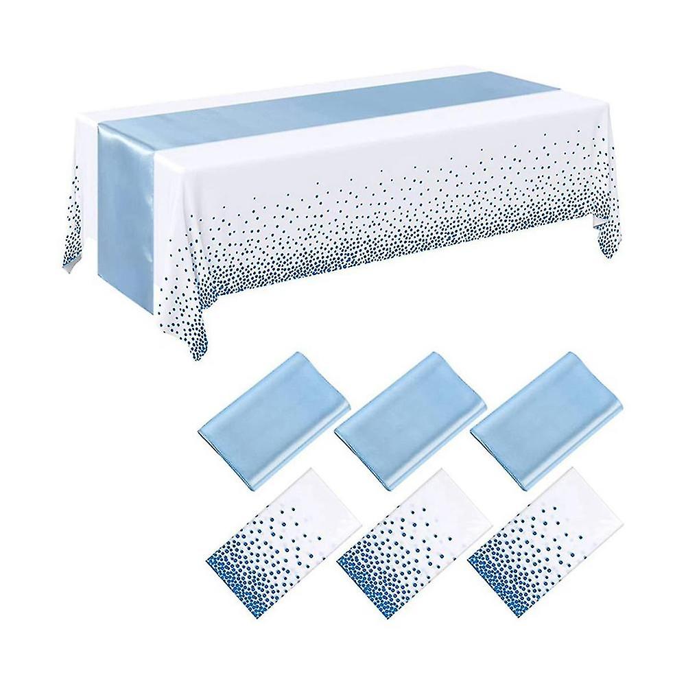 4pcs Disposable Plastic Tablecloths Table Runner Set Satin Table Runner For Wedding Birthday Party