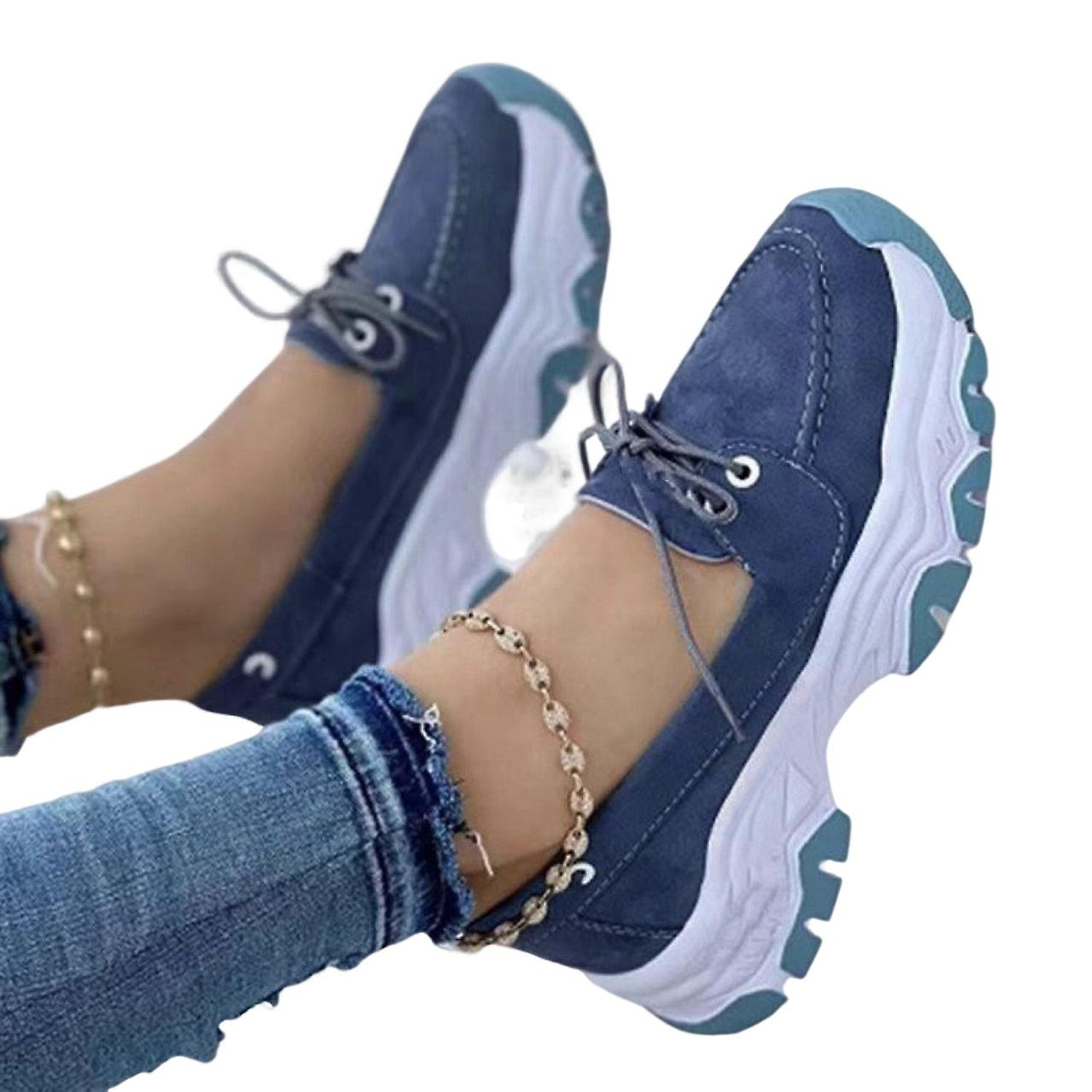 Female's Non-slip Daily Shoes Heightening Thick Sole Front Lace-up Flats For Race Walking Hiking Foot Wear
