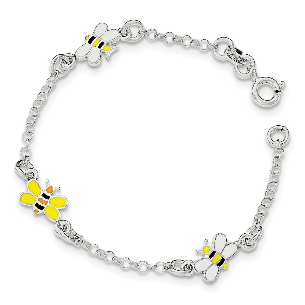 925 Sterling Silver Spring-Ring Polished Enameled Bee Bracelet 6 Inch 8.75mm Wide Link-Bracelet