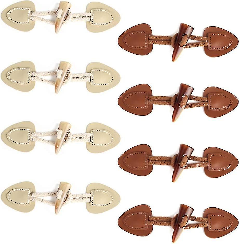 Leather Horn Toggle Buttons 8 Pairs Horn Fastener Buttons Pu Leather Sewing Buttons Toggle Fastener For Diy Clothing Sewing Accessories(beige And Brow