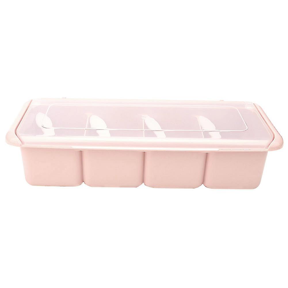 4 Compartments Seasoning Box Spice Rack Organizer Condiment Holder Container(Pink)