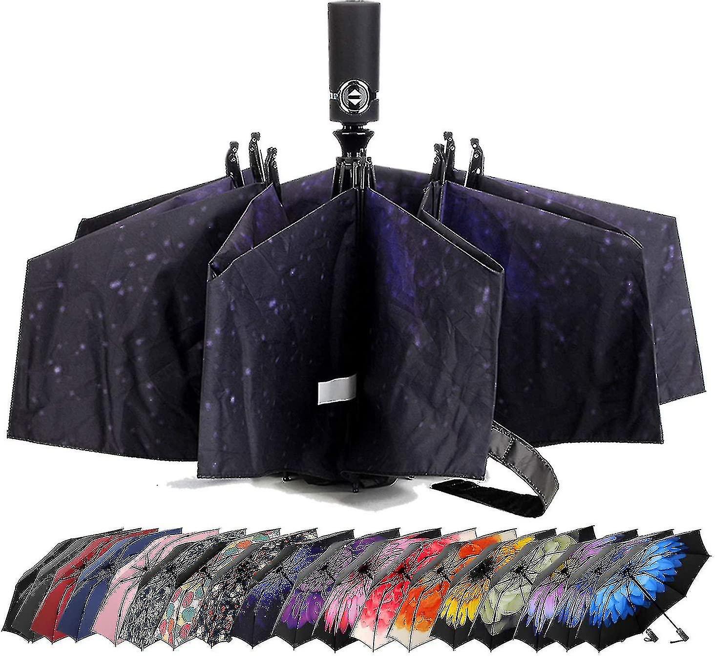 Umbrella Windproof Travel Umbrella Compact Folding Sun Umbrella, Starry Sky (automatic)