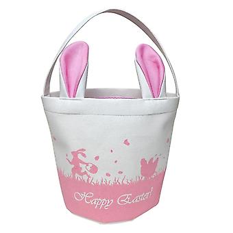 Easter Basket Storage, Empty Canvas Basket With Handles, Foldable Bucket Bags For Boys & Girls, Clothes, Toys Pink