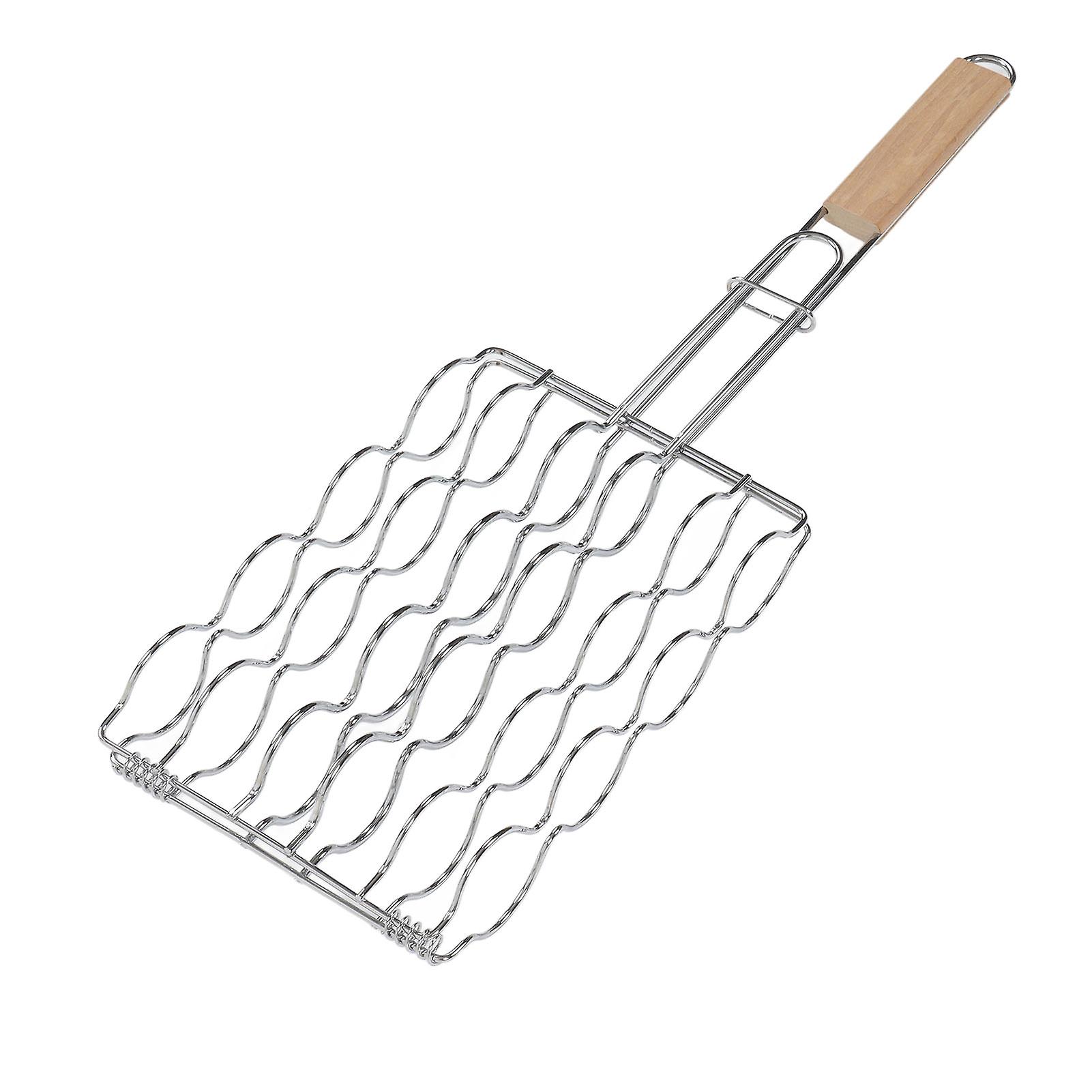 Corn Grilling Basket Stainless Steel Beech Wood Handle Even Heat Distribution 4 Corns Capacity Grilling Holder for Camping