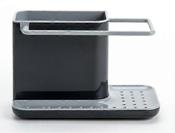 Sink storage/organizer with integrated drainer, holder for sponge, brush, dishwashing liquid, and washcloth, removable, normal size, Gray