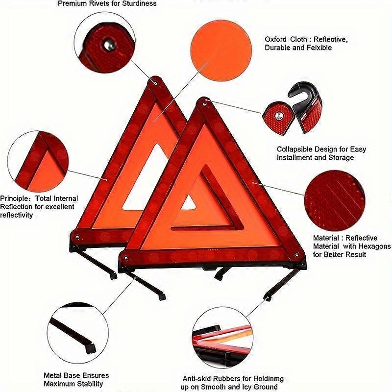 Reflective Car Tripod Warning Sign - Durable Pvc, Foldable Safety Emergency Light For Parking & Roadside Assistance