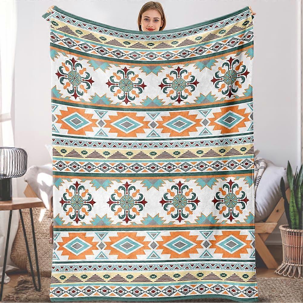 Boho Sherpa Throw Blanket Bohemian Stripe Throw Blanket Ultra Soft Flannel Fleece Bed Blanket Cozy Fuzzy Plush Coach Cover Lightweight Vintage Geometr