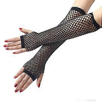 Guantes largos para mujeres sexy Guantes de elasticidad de encaje sin dedos de malla de red para mujeres Guantes negros Guantes de baile del festival