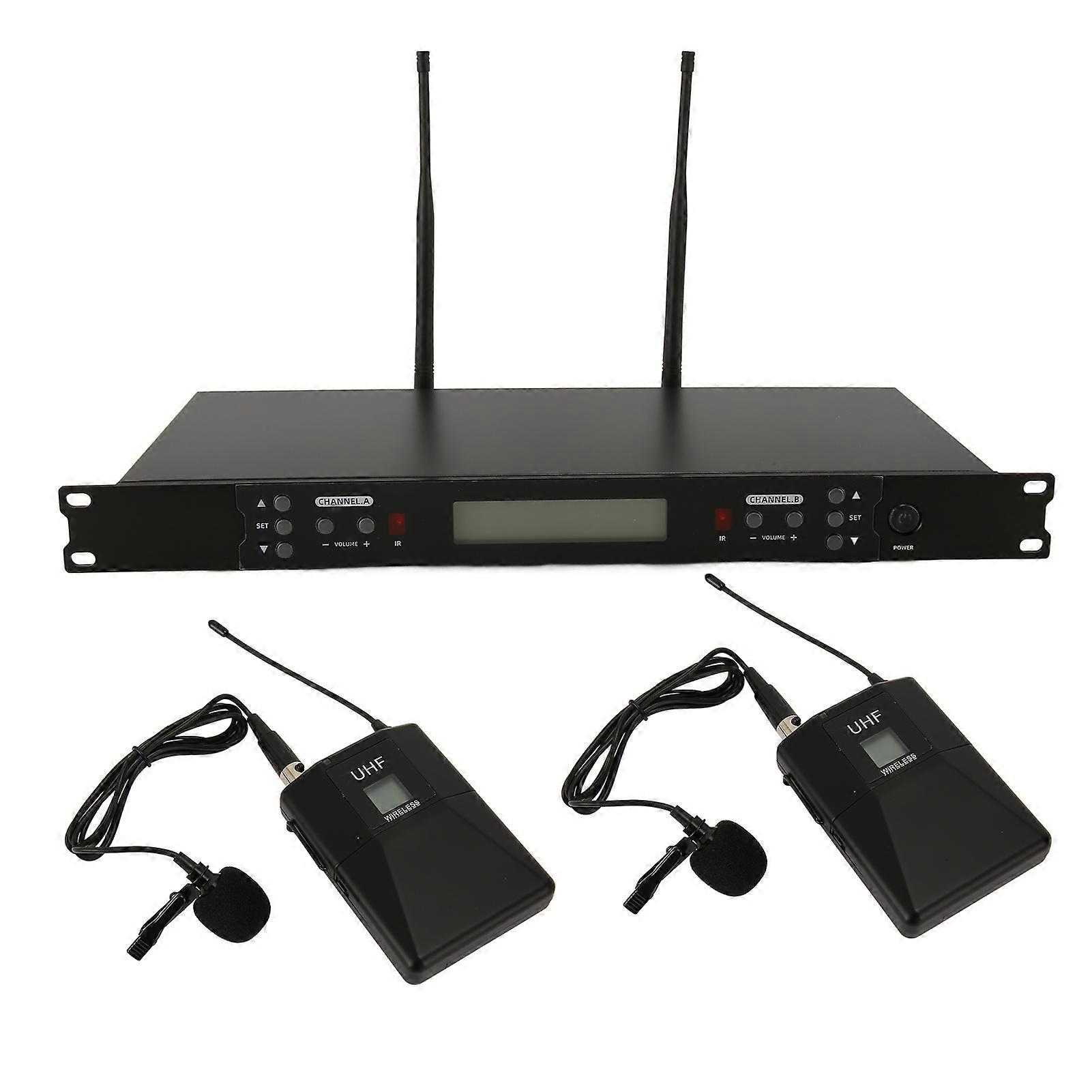 UHF Lavalier Mic System Long Range Portable Wireless Microphone System for Stage Karaoke Speech 100240V EU Plug