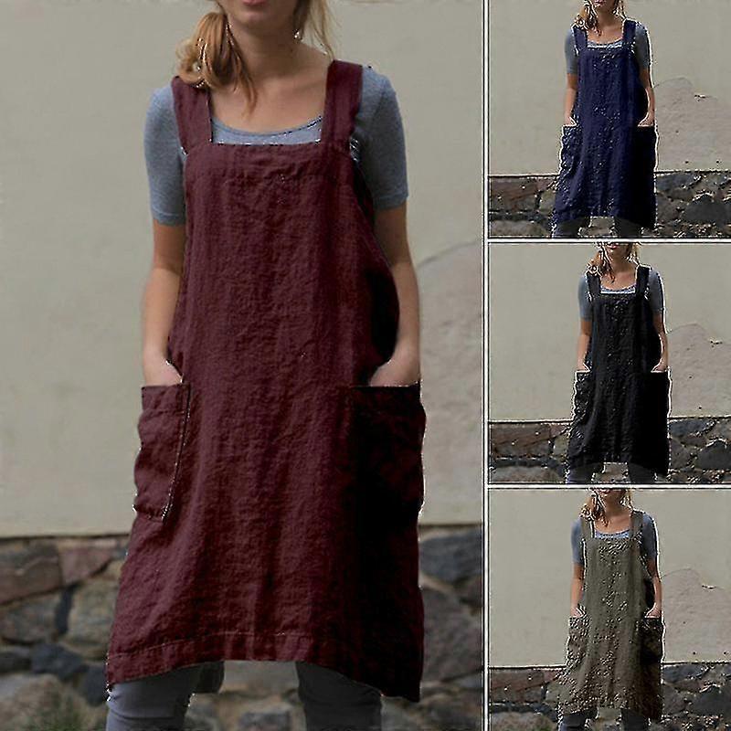 Dress Women's Cotton Linen Apron Long Home Furnishing Loose Long Casual Solid Color Suitable For