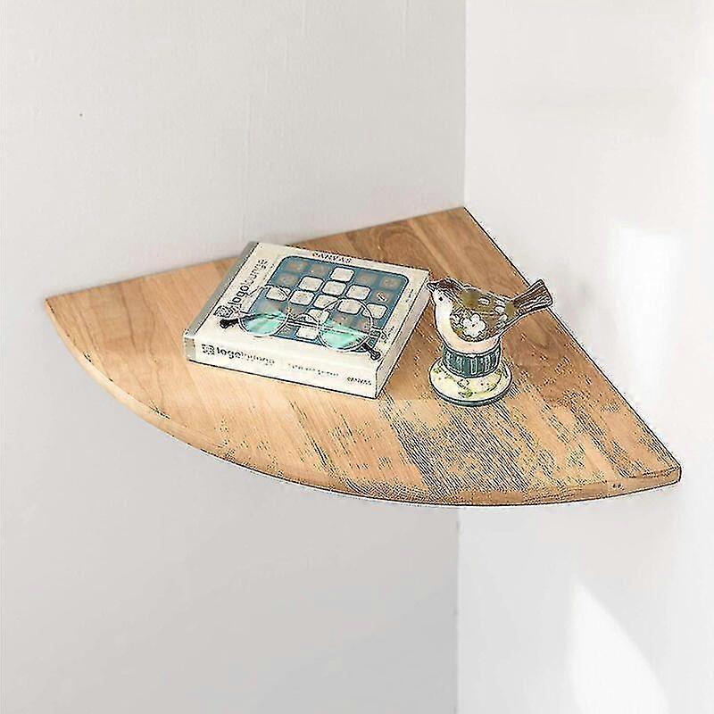 Floating Corner Shelf In Rustic Oak With Rounded End For Speakers, Books, Decorations And Bathroom, Oak Wood, Oak