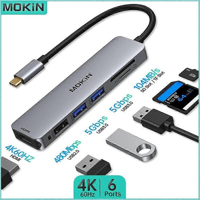MOKiN 6 in 1 Docking Station for MacBook Air Pro iPad Thunderbolt Laptop USB2.0 SD TF Simplify Your Connectivity