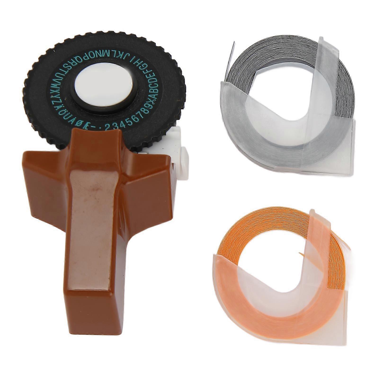 Embossing Label Maker Multipurpose Portable Embossing Label Maker Machine with 2 Rolls Tapes for Home and Office Brown