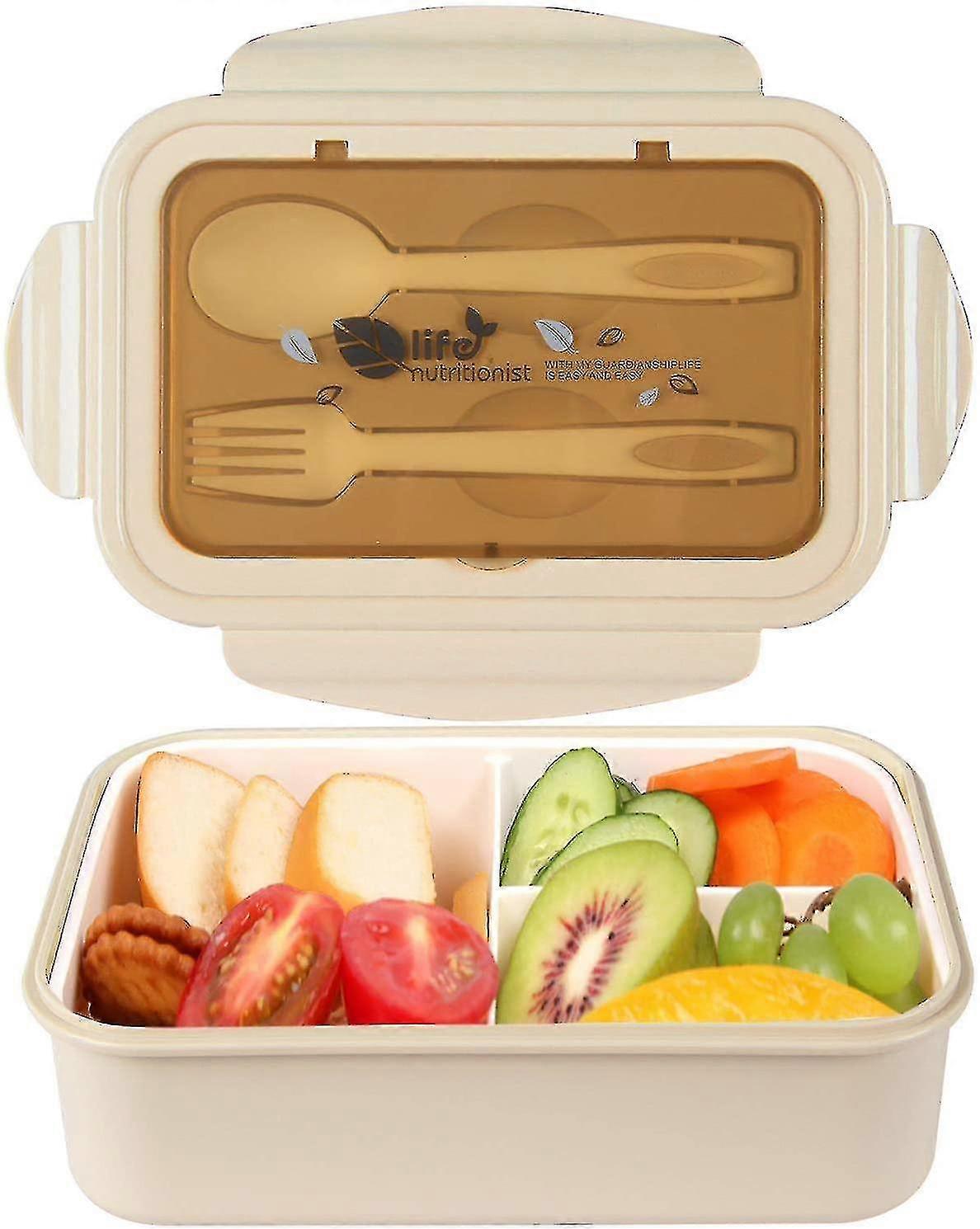 Lunch Box, Bento Boxes, Lunch Box, Leak Proof Lunch Boxes Kids And Adults, Bento Lunch Boxes With 3 Compartments And Cutlery