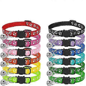 12-pack Cat Collar With Reflective Strap And Bell - Anti-strangulation Kitten Collar (adjustable Range 19-32cm)