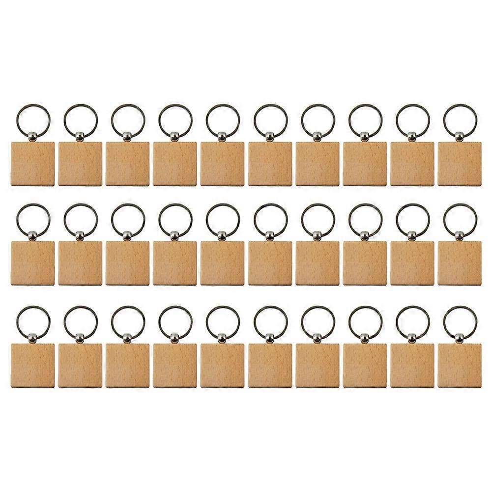 30Pcs Blank Square -Shaped Wooden Keychain DIY Wood Keychains Key Tags DIY Gifts