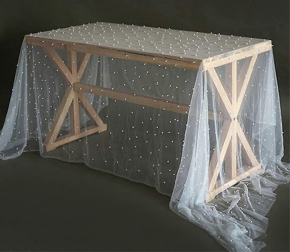 Table Runner Chiffon White Pearl Wedding Arch Decorations Table Line For Romantic Bridal Shower Table (white, 64"x120")