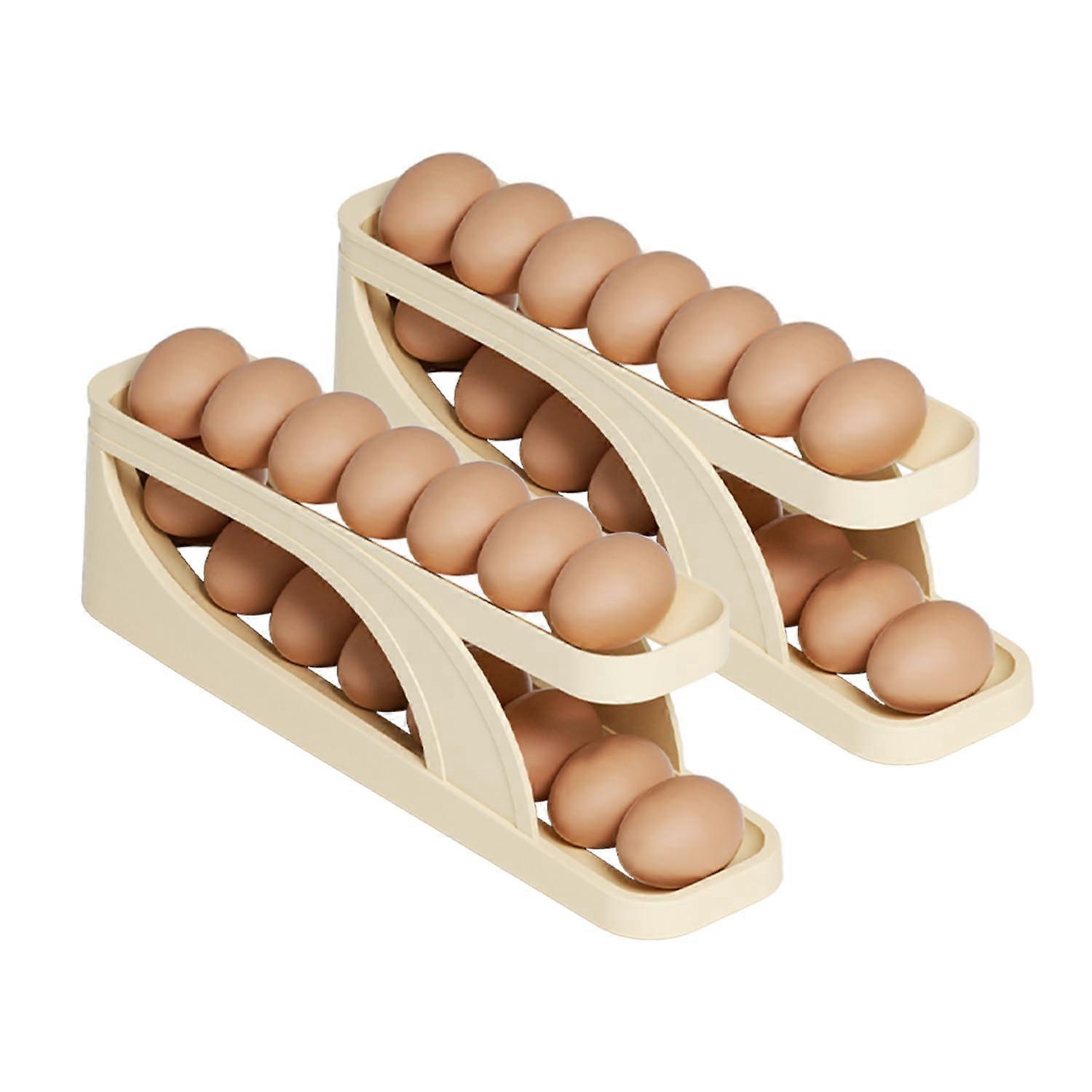 Double Layer Egg Holder for Refrigerator, Automatic Rolling Egg Storage Container, Space Saving Egg Boxes for Refrigerator Counter Cabinets, 2 PCS