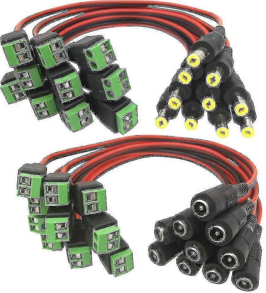 20 Pack Dc Power Plug, 10 Pair Dc Power Pigtail Cable Cctv Security Camera Power