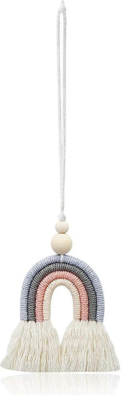 Rainbow Charm Car Rearview Mirror Hanger Boho Wooden Beads Essential Oil Car Diffuser Handmade Car Accessories Colorful Hanging Air Freshener Decor