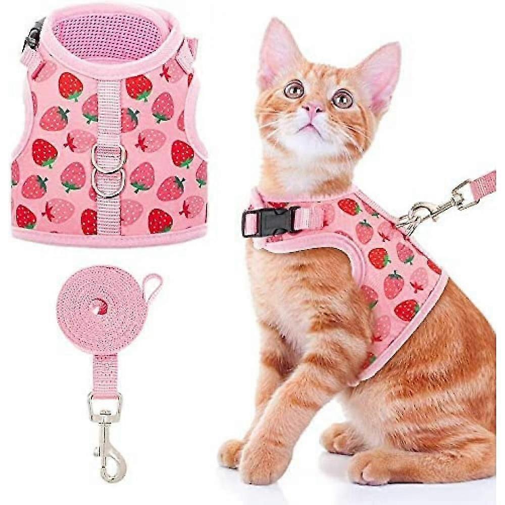 Cat Harness With Leash Escape Proof - Fashionable Mesh Cat Dog Walking Harness Leads, Adjustable For Kitties Puppies Small Animals,strawberry,s PVV