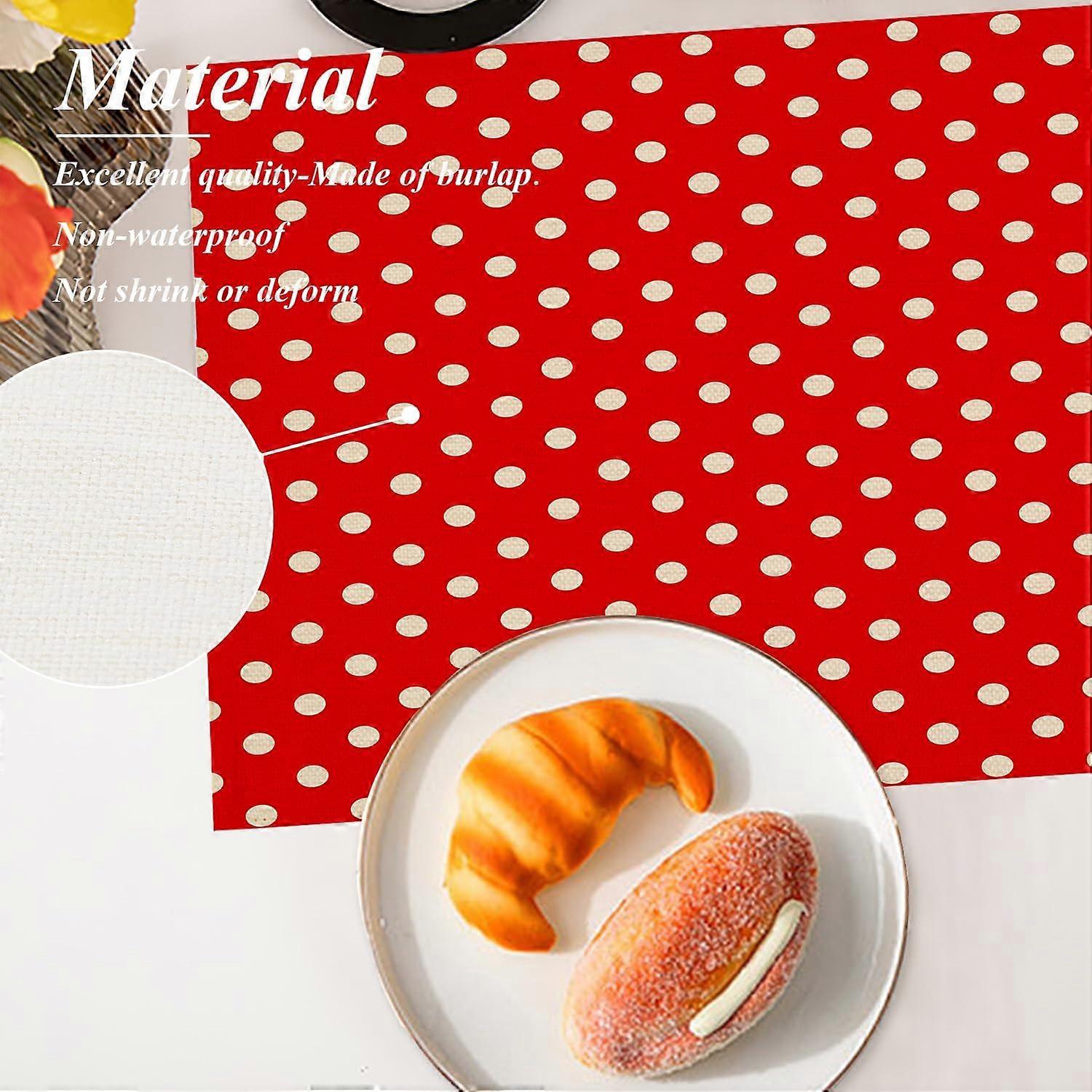 Red Retro Polka Dot Placemats, Beige Abstract Table Mat Linen Burlap Washable Double-Deck Heat Insulation for Dining Table Kitchen Table Set of 4 (12